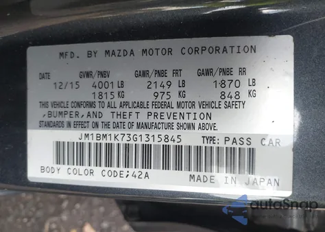 2016 Mazda Mazda3 I Sport из США, поврежденный, VIN JM1BM1K73G1315845